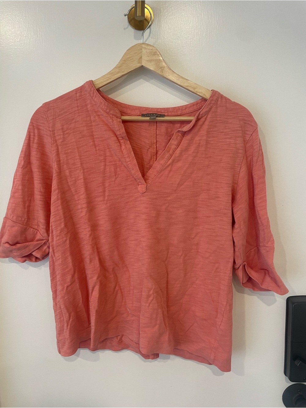 Lilla P Women's Coral Split-Neck cuffed sleeve Lightweight Top size S